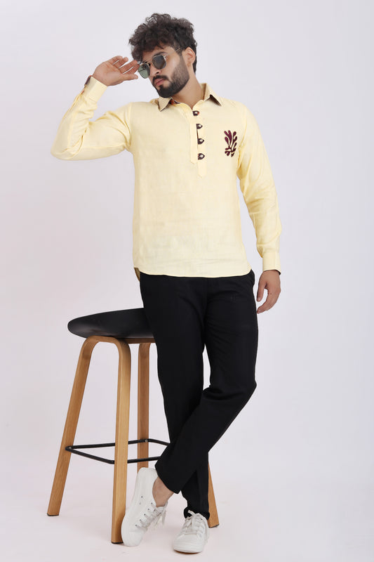 HEMPTITUDE Men's Premium Kurta Style Shirt Full-Sleeve Casual Shirt Organic Hemp Fabric